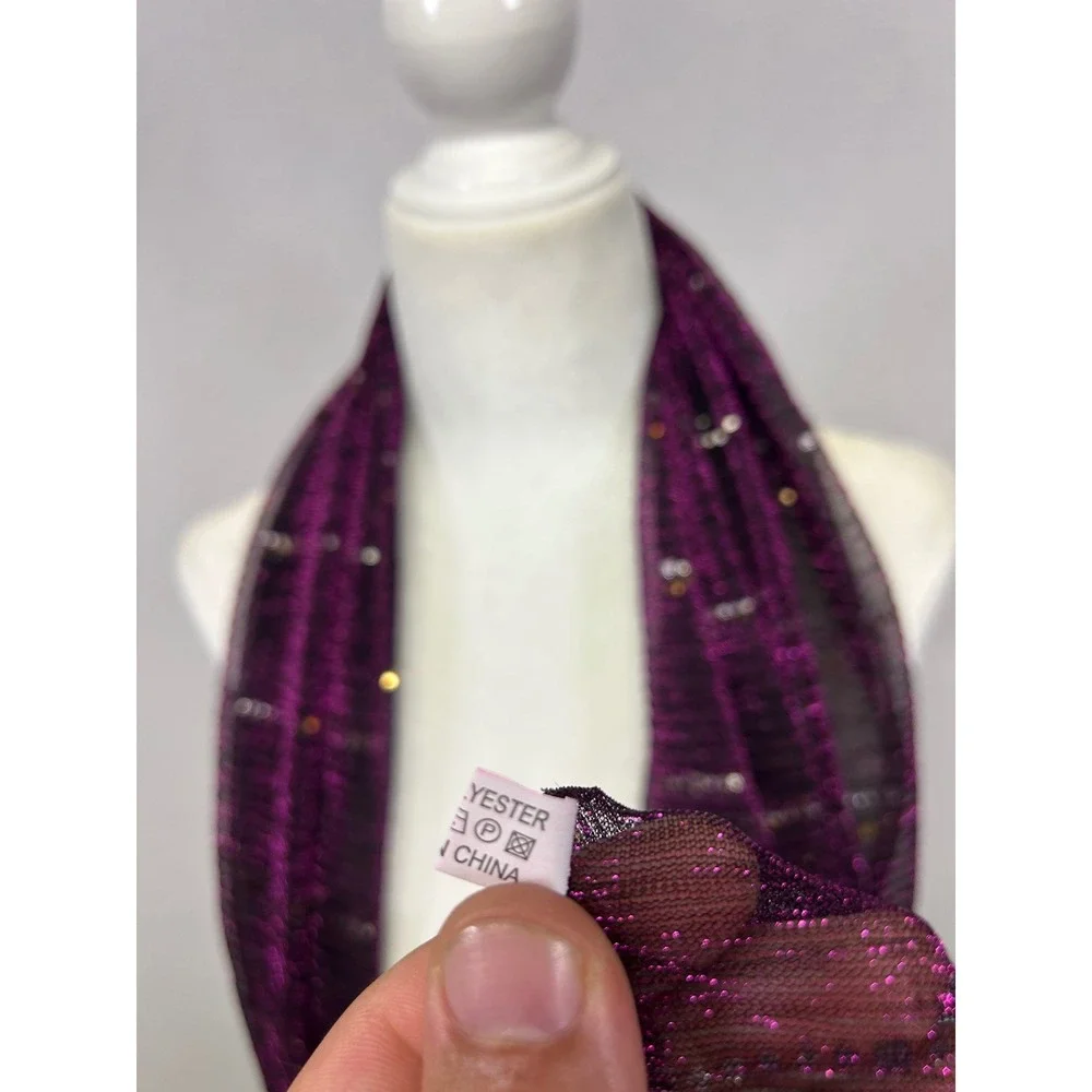 Glam Sparkle Unbranded Womens OS Purple Metallic Sequin Pleated Mesh Long Scarf